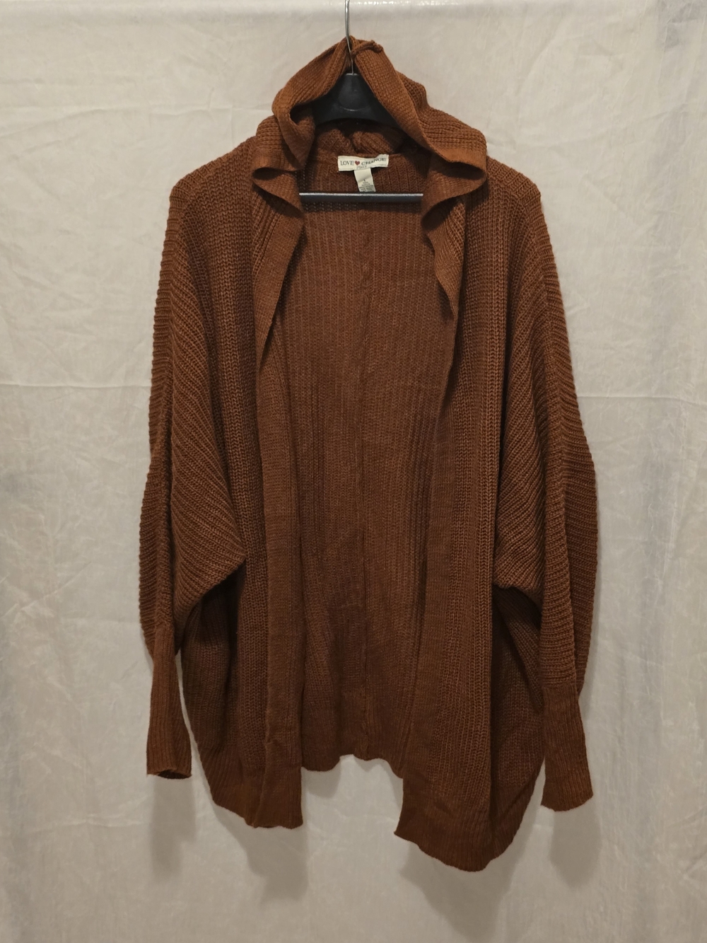 Love Change Italy Open-Front Hooded Cardigan in Rust Brown
